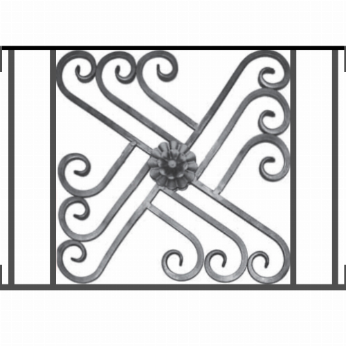 Appui de fenêtre type AFEF22 à visser dans votre tableau de fenêtre. Longueur finie de 680mm et Hauteur finie de 480mm. Convient pour les tableaux de fenêtre de 680mm. Main courante laminée de 680mm de long en fer forgé sur le dessus. Motif au centre de 460mm de long par 460mm de haut. Le reste de la structure est en acier carré plein de 12mm de section.