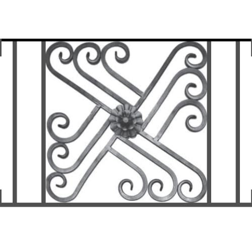 Appui de fenêtre type AFEF22 à visser dans votre tableau de fenêtre. Longueur finie de 720mm et Hauteur finie de 480mm. Convient pour les tableaux de fenêtre de 720mm. Main courante laminée de 720mm de long en fer forgé sur le dessus. Motif au centre de 460mm de long par 460mm de haut. Le reste de la structure est en acier carré plein de 12mm de section.