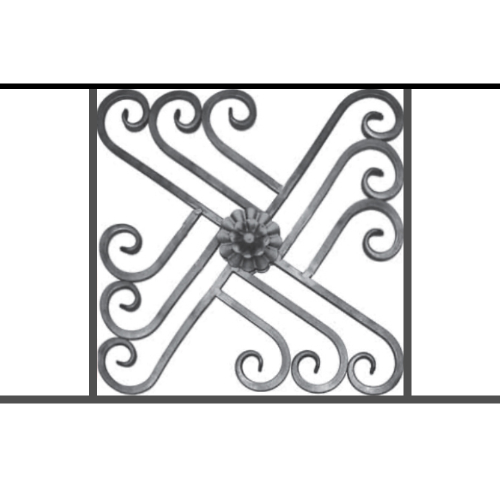 Appui de fenêtre type AFEF22 à sceller dans votre tableau de fenêtre. Longueur finie de 750mm et Hauteur finie de 480mm. Convient pour les tableaux de fenêtre de 650mm. 50mm de scellement sont prévue de chaque côté. Main courante laminée de 650mm de long en fer forgé sur le dessus. Motif au centre de 460mm de long par 460mm de haut. Le reste de la structure est en acier carré plein de 12mm de section.