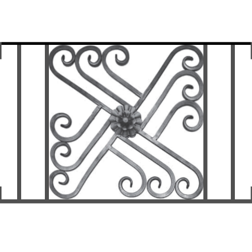 Appui de fenêtre type AFEF22 à visser dans votre tableau de fenêtre. Longueur finie de 750mm et Hauteur finie de 480mm. Convient pour les tableaux de fenêtre de 750mm. Main courante laminée de 750mm de long en fer forgé sur le dessus. Motif au centre de 460mm de long par 460mm de haut. Le reste de la structure est en acier carré plein de 12mm de section.