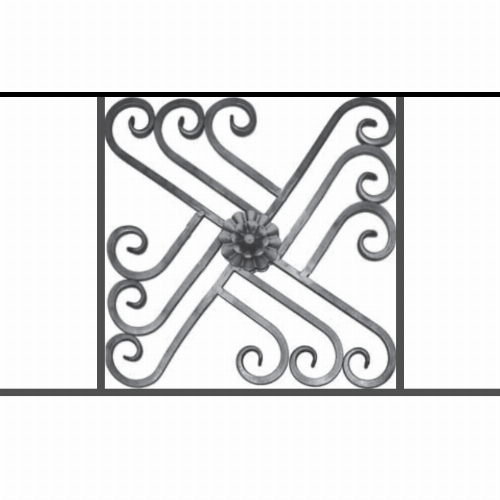 Appui de fenêtre type AFEF22 à sceller dans votre tableau de fenêtre. Longueur finie de 790mm et Hauteur finie de 480mm. Convient pour les tableaux de fenêtre de 690mm. 50mm de scellement sont prévue de chaque côté. Main courante laminée de 690mm de long en fer forgé sur le dessus. Motif au centre de 460mm de long par 460mm de haut. Le reste de la structure est en acier carré plein de 12mm de section.