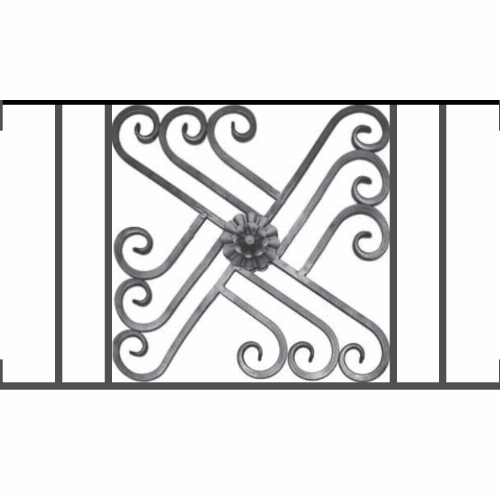 Appui de fenêtre type AFEF22 à visser dans votre tableau de fenêtre. Longueur finie de 830mm et Hauteur finie de 480mm. Convient pour les tableaux de fenêtre de 830mm. Main courante laminée de 830mm de long en fer forgé sur le dessus. Motif au centre de 460mm de long par 460mm de haut. Le reste de la structure est en acier carré plein de 12mm de section.