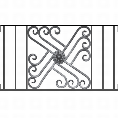 Appui de fenêtre type AFEF22 à visser dans votre tableau de fenêtre. Longueur finie de 860mm et Hauteur finie de 480mm. Convient pour les tableaux de fenêtre de 860mm. Main courante laminée de 860mm de long en fer forgé sur le dessus. Motif au centre de 460mm de long par 460mm de haut. Le reste de la structure est en acier carré plein de 12mm de section.