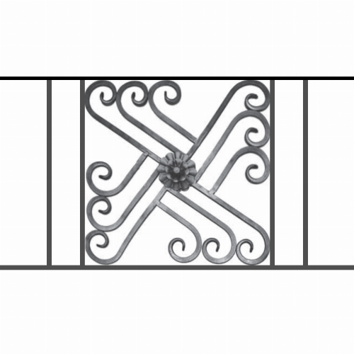 Appui de fenêtre type AFEF22 à sceller dans votre tableau de fenêtre. Longueur finie de 880mm et Hauteur finie de 480mm. Convient pour les tableaux de fenêtre de 780mm. 50mm de scellement sont prévue de chaque côté. Main courante laminée de 780mm de long en fer forgé sur le dessus. Motif au centre de 460mm de long par 460mm de haut. Le reste de la structure est en acier carré plein de 12mm de section.
