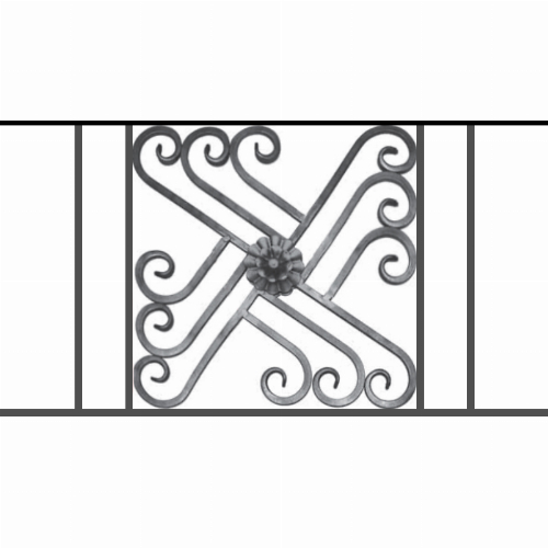 Appui de fenêtre type AFEF22 à sceller dans votre tableau de fenêtre. Longueur finie de 890mm et Hauteur finie de 480mm. Convient pour les tableaux de fenêtre de 790mm. 50mm de scellement sont prévue de chaque côté. Main courante laminée de 790mm de long en fer forgé sur le dessus. Motif au centre de 460mm de long par 460mm de haut. Le reste de la structure est en acier carré plein de 12mm de section.