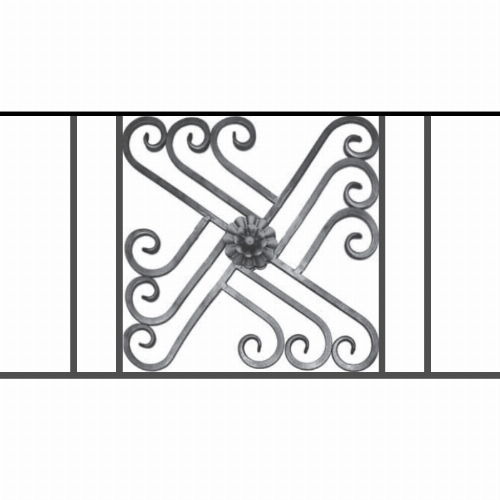 Appui de fenêtre type AFEF22 à sceller dans votre tableau de fenêtre. Longueur finie de 900mm et Hauteur finie de 480mm. Convient pour les tableaux de fenêtre de 800mm. 50mm de scellement sont prévue de chaque côté. Main courante laminée de 800mm de long en fer forgé sur le dessus. Motif au centre de 460mm de long par 460mm de haut. Le reste de la structure est en acier carré plein de 12mm de section.