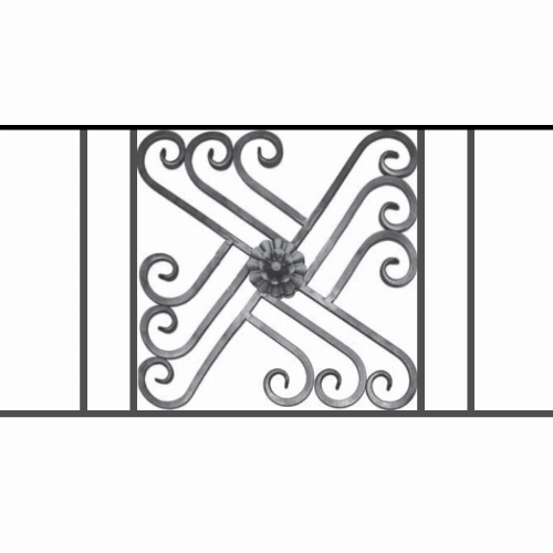 Appui de fenêtre type AFEF22 à sceller dans votre tableau de fenêtre. Longueur finie de 910mm et Hauteur finie de 480mm. Convient pour les tableaux de fenêtre de 810mm. 50mm de scellement sont prévue de chaque côté. Main courante laminée de 810mm de long en fer forgé sur le dessus. Motif au centre de 460mm de long par 460mm de haut. Le reste de la structure est en acier carré plein de 12mm de section.