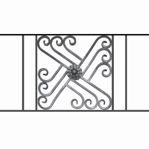 Appui de fenêtre type AFEF22 à sceller dans votre tableau de fenêtre. Longueur finie de 920mm et Hauteur finie de 480mm. Convient pour les tableaux de fenêtre de 820mm. 50mm de scellement sont prévue de chaque côté. Main courante laminée de 820mm de long en fer forgé sur le dessus. Motif au centre de 460mm de long par 460mm de haut. Le reste de la structure est en acier carré plein de 12mm de section.