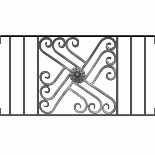 Appui de fenêtre type AFEF22 à visser dans votre tableau de fenêtre. Longueur finie de 920mm et Hauteur finie de 480mm. Convient pour les tableaux de fenêtre de 920mm. Main courante laminée de 920mm de long en fer forgé sur le dessus. Motif au centre de 460mm de long par 460mm de haut. Le reste de la structure est en acier carré plein de 12mm de section.