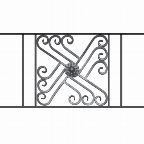 Appui de fenêtre type AFEF22 à sceller dans votre tableau de fenêtre. Longueur finie de 930mm et Hauteur finie de 480mm. Convient pour les tableaux de fenêtre de 830mm. 50mm de scellement sont prévue de chaque côté. Main courante laminée de 830mm de long en fer forgé sur le dessus. Motif au centre de 460mm de long par 460mm de haut. Le reste de la structure est en acier carré plein de 12mm de section.