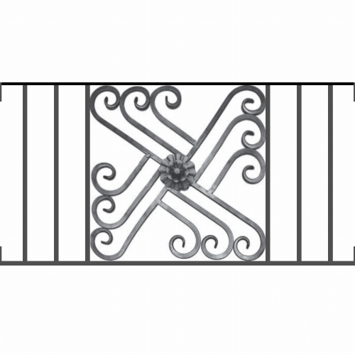 Appui de fenêtre type AFEF22 à visser dans votre tableau de fenêtre. Longueur finie de 930mm et Hauteur finie de 480mm. Convient pour les tableaux de fenêtre de 930mm. Main courante laminée de 930mm de long en fer forgé sur le dessus. Motif au centre de 460mm de long par 460mm de haut. Le reste de la structure est en acier carré plein de 12mm de section.