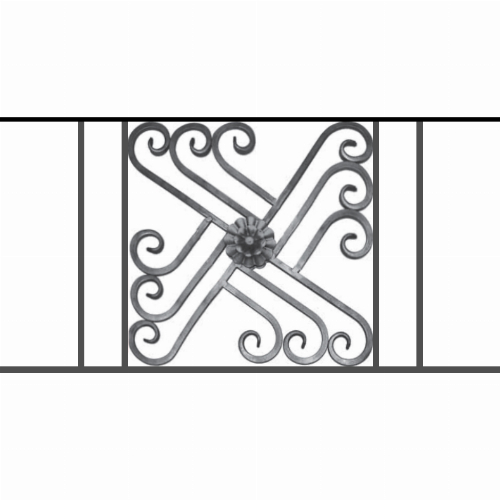 Appui de fenêtre type AFEF22 à sceller dans votre tableau de fenêtre. Longueur finie de 940mm et Hauteur finie de 480mm. Convient pour les tableaux de fenêtre de 840mm. 50mm de scellement sont prévue de chaque côté. Main courante laminée de 840mm de long en fer forgé sur le dessus. Motif au centre de 460mm de long par 460mm de haut. Le reste de la structure est en acier carré plein de 12mm de section.