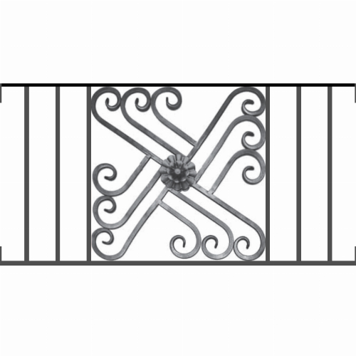 Appui de fenêtre type AFEF22 à visser dans votre tableau de fenêtre. Longueur finie de 940mm et Hauteur finie de 480mm. Convient pour les tableaux de fenêtre de 940mm. Main courante laminée de 940mm de long en fer forgé sur le dessus. Motif au centre de 460mm de long par 460mm de haut. Le reste de la structure est en acier carré plein de 12mm de section.