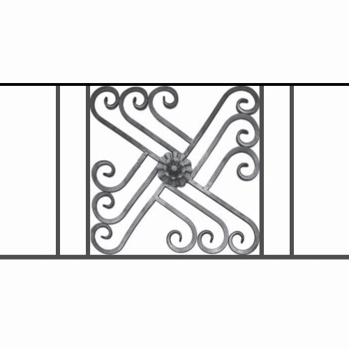Appui de fenêtre type AFEF22 à sceller dans votre tableau de fenêtre. Longueur finie de 950mm et Hauteur finie de 480mm. Convient pour les tableaux de fenêtre de 850mm. 50mm de scellement sont prévue de chaque côté. Main courante laminée de 850mm de long en fer forgé sur le dessus. Motif au centre de 460mm de long par 460mm de haut. Le reste de la structure est en acier carré plein de 12mm de section.