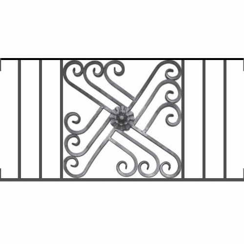 Appui de fenêtre type AFEF22 à visser dans votre tableau de fenêtre. Longueur finie de 950mm et Hauteur finie de 480mm. Convient pour les tableaux de fenêtre de 950mm. Main courante laminée de 950mm de long en fer forgé sur le dessus. Motif au centre de 460mm de long par 460mm de haut. Le reste de la structure est en acier carré plein de 12mm de section.