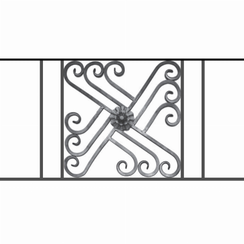 Appui de fenêtre type AFEF22 à sceller dans votre tableau de fenêtre. Longueur finie de 960mm et Hauteur finie de 480mm. Convient pour les tableaux de fenêtre de 860mm. 50mm de scellement sont prévue de chaque côté. Main courante laminée de 860mm de long en fer forgé sur le dessus. Motif au centre de 460mm de long par 460mm de haut. Le reste de la structure est en acier carré plein de 12mm de section.