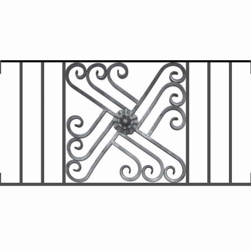 Appui de fenêtre type AFEF22 à visser dans votre tableau de fenêtre. Longueur finie de 960mm et Hauteur finie de 480mm. Convient pour les tableaux de fenêtre de 960mm. Main courante laminée de 960mm de long en fer forgé sur le dessus. Motif au centre de 460mm de long par 460mm de haut. Le reste de la structure est en acier carré plein de 12mm de section.