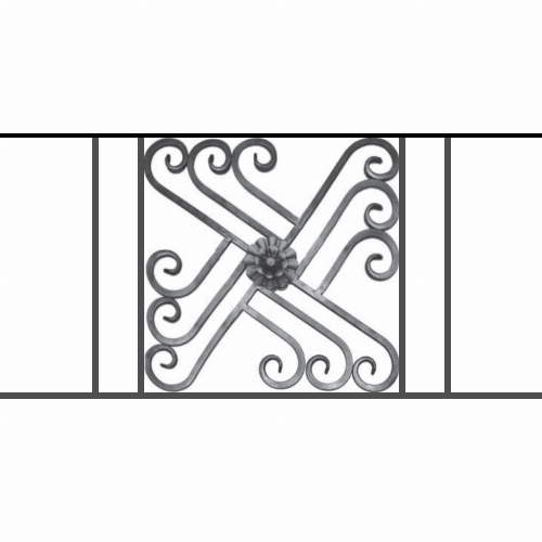 Appui de fenêtre type AFEF22 à sceller dans votre tableau de fenêtre. Longueur finie de 980mm et Hauteur finie de 480mm. Convient pour les tableaux de fenêtre de 880mm. 50mm de scellement sont prévue de chaque côté. Main courante laminée de 880mm de long en fer forgé sur le dessus. Motif au centre de 460mm de long par 460mm de haut. Le reste de la structure est en acier carré plein de 12mm de section.