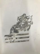 Cavalier à cheval saut d'obstacle en acier ép 2 mm. Dimensions haut 280 x largeur 300 mm  état brut prèt à peindre ou à vernir
