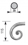 Départ ou arrivée de main rond plein martelée avec extrémité en escargot, en fer forgé. Hauteur 115mm diamètre Ø20mm. Element de finition idéal pour votre rampe d'escalier ou votre garde corps, par exemple, avec une utilisation aussi bien en intérieur qu'en extérieur. Fixation pour soudure. Fournie brut, à peindre ou à vernir avec un produit adapté contre la corrosion.