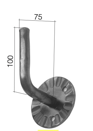 Support ferforgé pour main courante 100X75 mm . Platine base 80 X 4 mm Percée 3 trous avec rond 16 mm fer