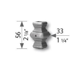 Garniture de barreaux carrés, en acier moulé. Compatible avec des barreaux de largeur 12mm. Hauteur 56mm largeur 33mm. Cette bague d'apparence sobre ornera vos barreaux de grilles de défense, portails, escaliers par exemple. Fixation facile, à visser, équipé d'une vis de blocage. Fournie brut, à peindre ou à vernir avec un produit adapté pour la protection contre la corrosion. Produit galvanisable.