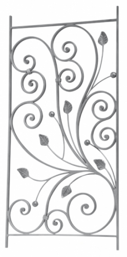 Panneau en fer forgé décoratif motif feuilles et volutes . Hauteur de 1000mm et largeur de 500mm. Section en 14x8mm. Pour grilles, garde corps, portails 