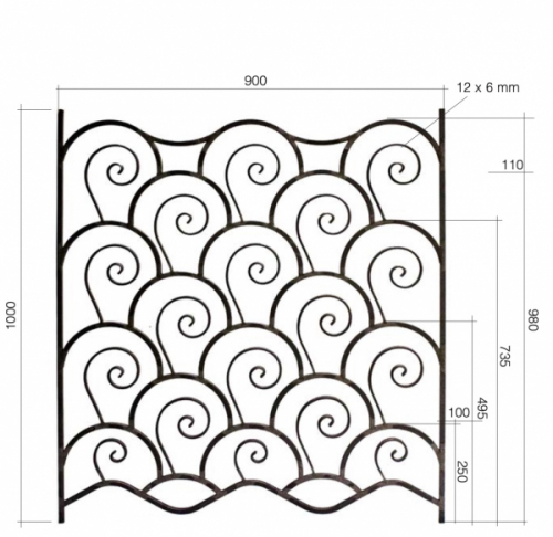 Panneau Décoratif Design 900x 1100 mm - Plat 12 x6 mm . Pour réalisation de garde corps , grilles , portails.