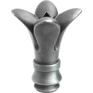 Garniture de barreaux en forme de tulipe. Compatible avec des barreaux carré de largeur 16mm. Hauteur 95mm. Cette bague d'apparence travaillée ornera vos barreaux de grilles de défense, portails, escaliers par exemple. Fixation par soudure. Fourni brut, à peindre ou à vernir avec un produit adapté pour la protection contre la corrosion. les modèles en carré s'adaptent parfaitement sur des ronds de diamètre correspondant.