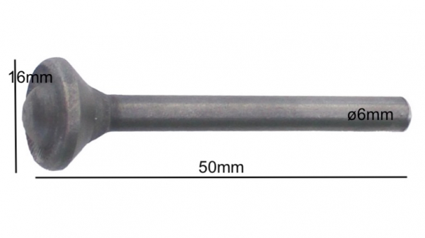 Rivet travaillé, avec sa tête décorée, fleur, en fer forgé. Longueur 50mm diamètre de la tige ø6mm diamètre de la tête ø16mm. Fourni brut et à l'unité.