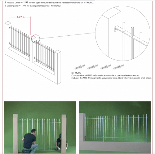 Grille Cloture Galvanisé hauteur 930 mm x Longueur 1970 mm sobre et épurée est réalisée en acier galvanisé. Structure sur plat de 30x8 et barreaudage en carré de 12x12 appointé et finition boule.  L'espacement des 17 barreaux de 98 mm répond à toutes les normes de sécurité. A fixer entre piliers ou sur poteau a cder séparémement soit Poteaux a sceller réf CP10 ou sur platines a visser réf PP10 - Ces Panneaux sont recoupables et a fixer avec la réf KIT-col . Possibilité sur commande en hauteur 1130 mm et 1430 mm 