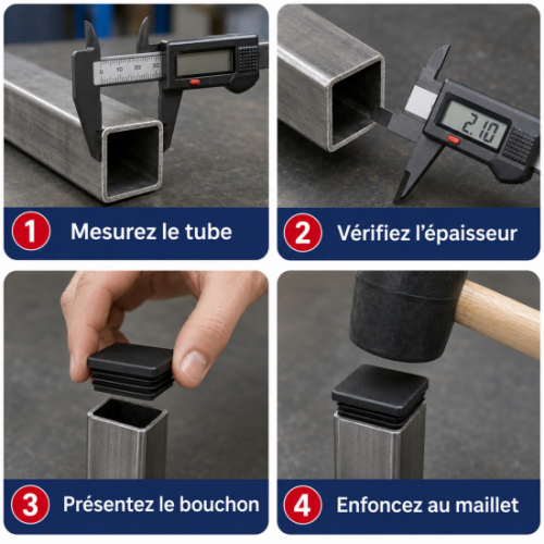 Bouchon, embout carré à ailettes, en polyéthylène. Hauteur totale 22,3mm Hauteur visible 7,3mm Largeur 20mm. Compatible avec des tubes carrés de section 20x20mm ayant une épaisseur de 1 à 2mm. Il sera utile en intérieur comme en extérieur dans de nombreux domaines (pied de chaise, clôture, rambarde, portail, obstruer les tubes pour les protéger des conditions d'utilisation en extérieur ....). Grâce à ses ailettes larges son utilisation sera facile (emboiter à l'aide d'un maillet si besoin). Différentes dimensions existent.
