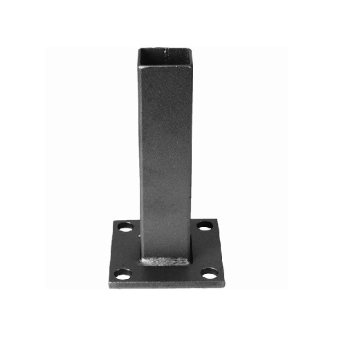 Pied Tube carré de 35x35x2 mm  Soudé sur platine de 80x80 mm de 5 mm d'épaisseur  Hauteur : 150 mm  Compatible avec un poteau en carré de 30 mm ou tube profilé carré 40x40x2 mm  En acier standard État brut Extrémités non ébavurées