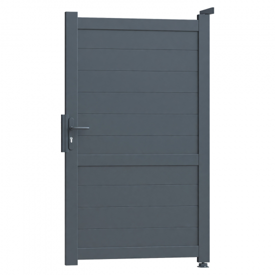 Le portillon aluminium Bordeaux présente un remplissage plein rythmé par des lames horizontales. Il crée un passage piéton assorti au portail Bordeaux tout en préservant l’intimité. Sa structure en aluminium offre une solution durable et adaptée à un usage extérieur. La finition thermolaquée gris RAL 7016 souligne son style contemporain. Sa serrure à canon européen avec poignée noire est fournie. Les gonds, la butée de réception et l’embout de montant sont également fournis.
