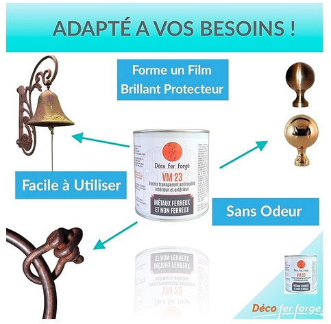 Vernis Transparent antirouille Brillant Protection Métaux ferreux et non ferreux. Capacité 700ml. Solution Breveté pour ce Vernis de métaux ferreux et non ferreux acier métaux Laiton cuivre bronze permet de conserver l'aspect rouillé des supports métalliques. Sans odeur à l'ouverture Facile à utiliser, les résultas sont visibles en quelques minutes ?️