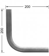 Main courante d'angle 200x200mm. Largeur de 40mm. Gorge creuse de 20mm.