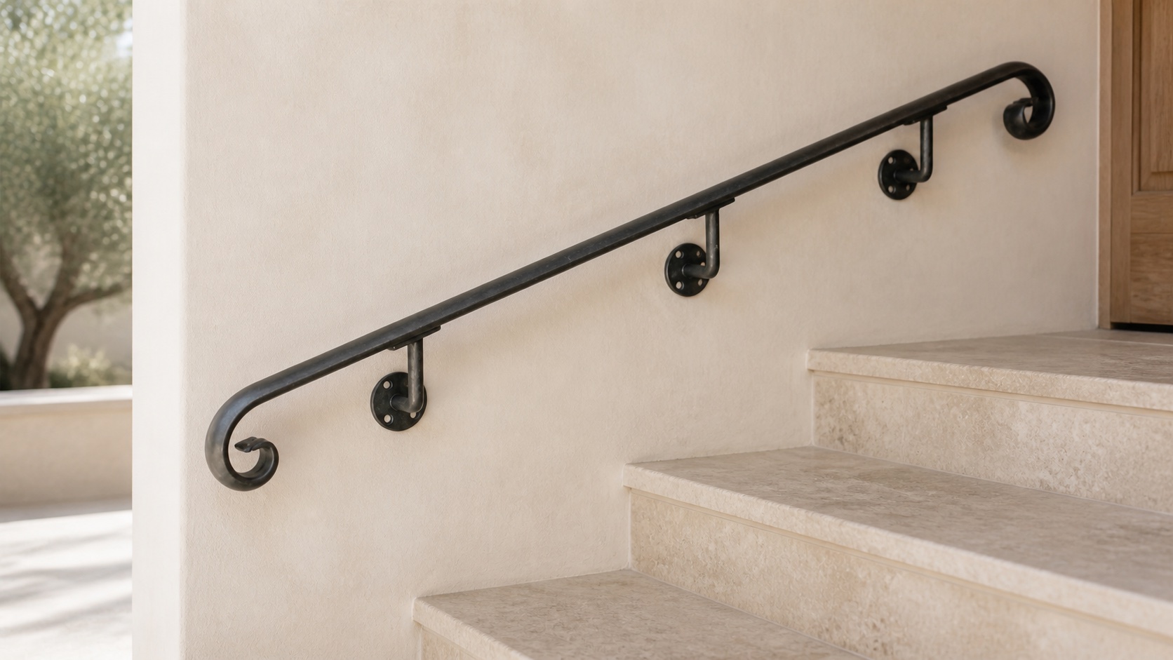 Main courante murale configurable en acier installée dans un escalier